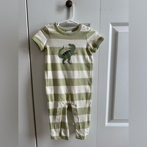 Hanna Andersson Striped Green and White Dinosaur 12-18M One Piece